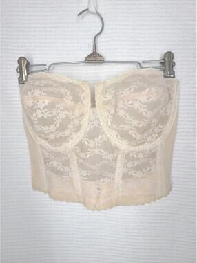 Vtg Strapless Longline Bra 36D Backless by Young Smoothie Underwire Sheer Lace